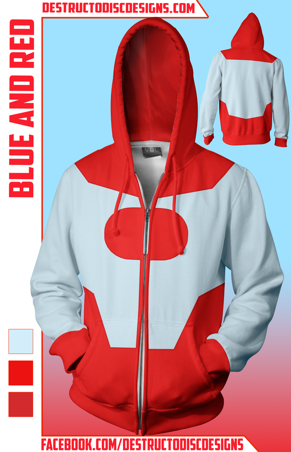 Blue and Red Hoodie Limited DestructoDiscDesigns